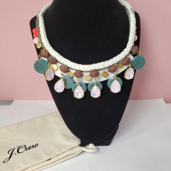 J. Crew Leather, Wood & Crystal Drops Necklace - Picture 4 of 16